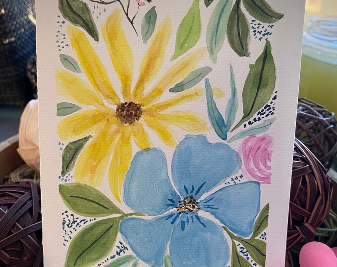 Mother's Day Card Floral Watercolor, Hand Painted Original, Happy Mother's Day written inside card, 5x7" with envelope
