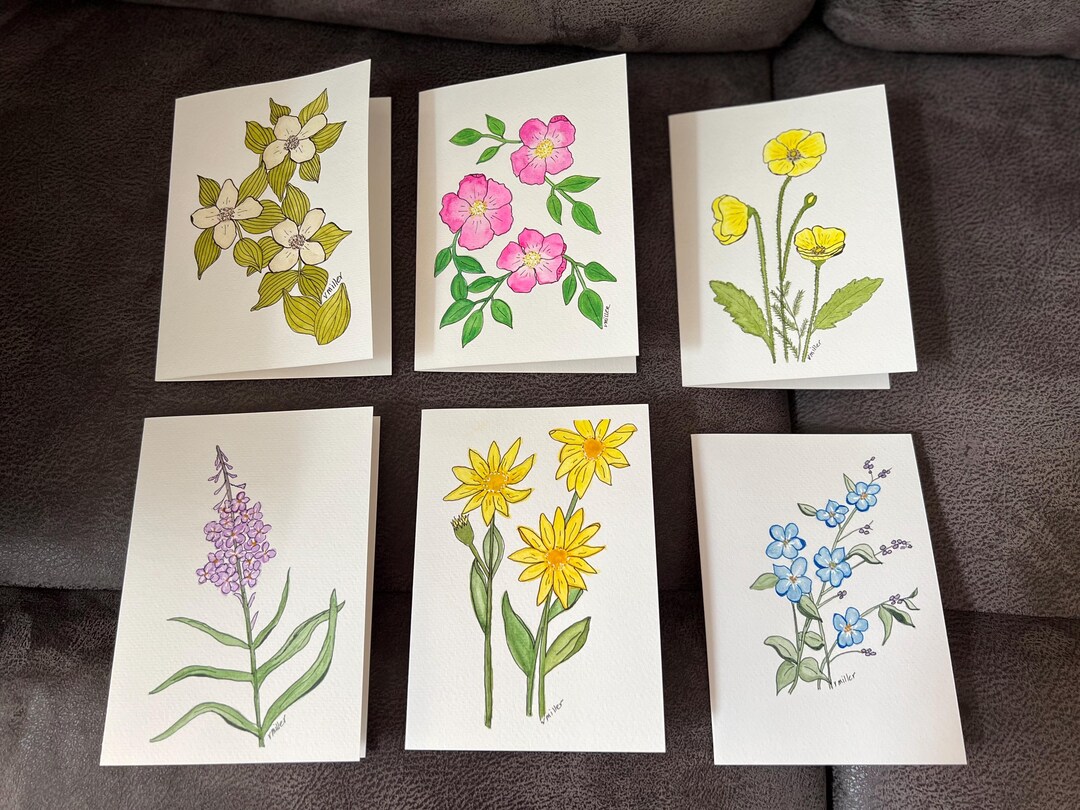 Watercolor Alaskan Wildflower Blank Greeting Cards, Set of 6, 4x6 ...