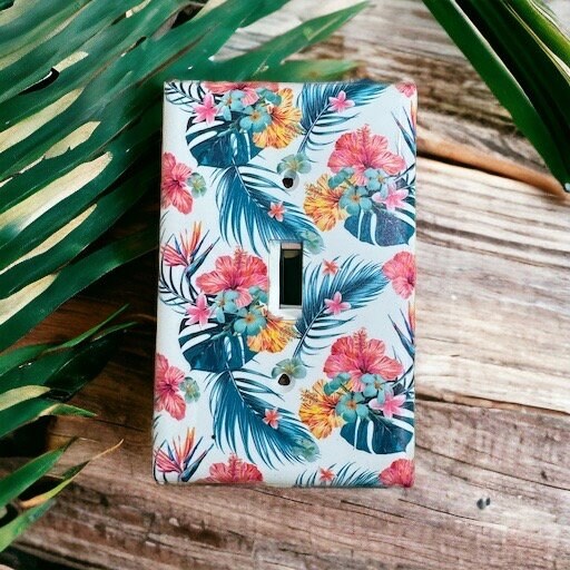 Hawaiian Hibiscus Flower Light Switch Plate – Tiki Bar Decor, Brown Plastic Wall Outlet Cover For Kitchen, Bathroom, Or Any Room