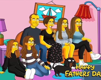Custom Simpsons Family Portrait, Personalized Cartoon Illustration, Drawing from Photo, Christmas Gift, Personalized Simpsons Portrait