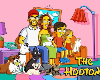 Custom Fathers Day Gift, Personalized Simpsons Family Portrait, Couple Cartoon Portrait, Personalized Gift, Drawing from Photo, Simpson Art