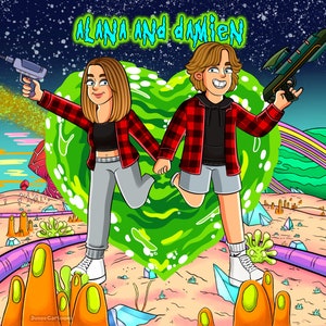Personalisiertes Geschenk zum Jubiläum, Rick Morty Paar Porträt vom Foto, Benutzerdefiniertes Paar Cartoon Porträt, Geschenk für ihn, individuelles Geschenk für sie