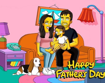Custom Simpsons Family Portrait, Cartoon Illustration, Christmas Gift, Personalized Simpsons Couple Portrait, Digital Simpsons Art