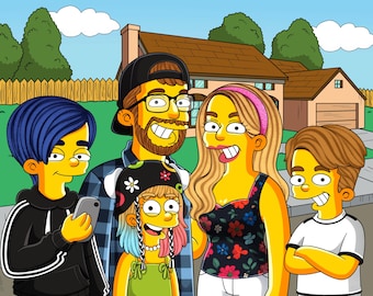 Personalized Simpsons Portrait, Family Portrait from Photo, Christmas Gift Customize, Simpsons Illustration, Simpsons Couch, Gift for him