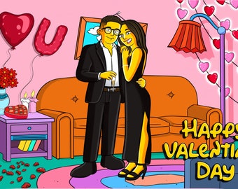 Regalo para él, Regalo para ella, Regalo de pareja, Regalo de San Valentín, Regalo personalizado, Retrato amarillo personalizado, Retrato de familia, Cumpleaños, Aniversario