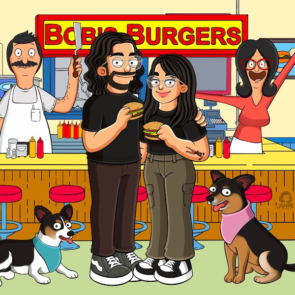Personalized Bob's Burgers Portrait Drawing - Custom Gift for Family - Couple Cartoon Portrait from Photo - Digital Caricature Art for Gift