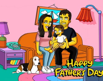 Personalized Gift for Dad | Yellow Character | Father’s Day Gift | Yellow Caricature | Couple Cartoon Portrait | Custom Family Portrait |