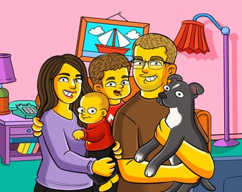 Custom Simpsons Family Portrait, Personalized Simpsons Gift, Wall Art Decor, Funny Cartoon Portrait Gift, Drawing from Photo, Couple Cartoon