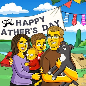 Die Simpsons Portrait als Vatertagsgeschenk, Familienportrait, Paar Cartoon Portrait vom Foto, Wandkunst, Geschenk für Papa