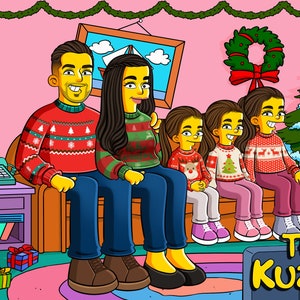 Ideias para presentes de Natal, Retrato dos Simpsons, Retrato de família personalizado, Retrato de casal personalizado, Presentes personalizados, Personagem amarelo, Presente de Natal