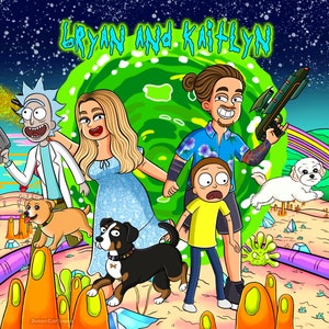 Retrato de desenho animado personalizado, pôster R n M, retrato de Rick Morty, presente personalizado para o dia das mães, retrato de casal, desenho personalizado a partir de foto