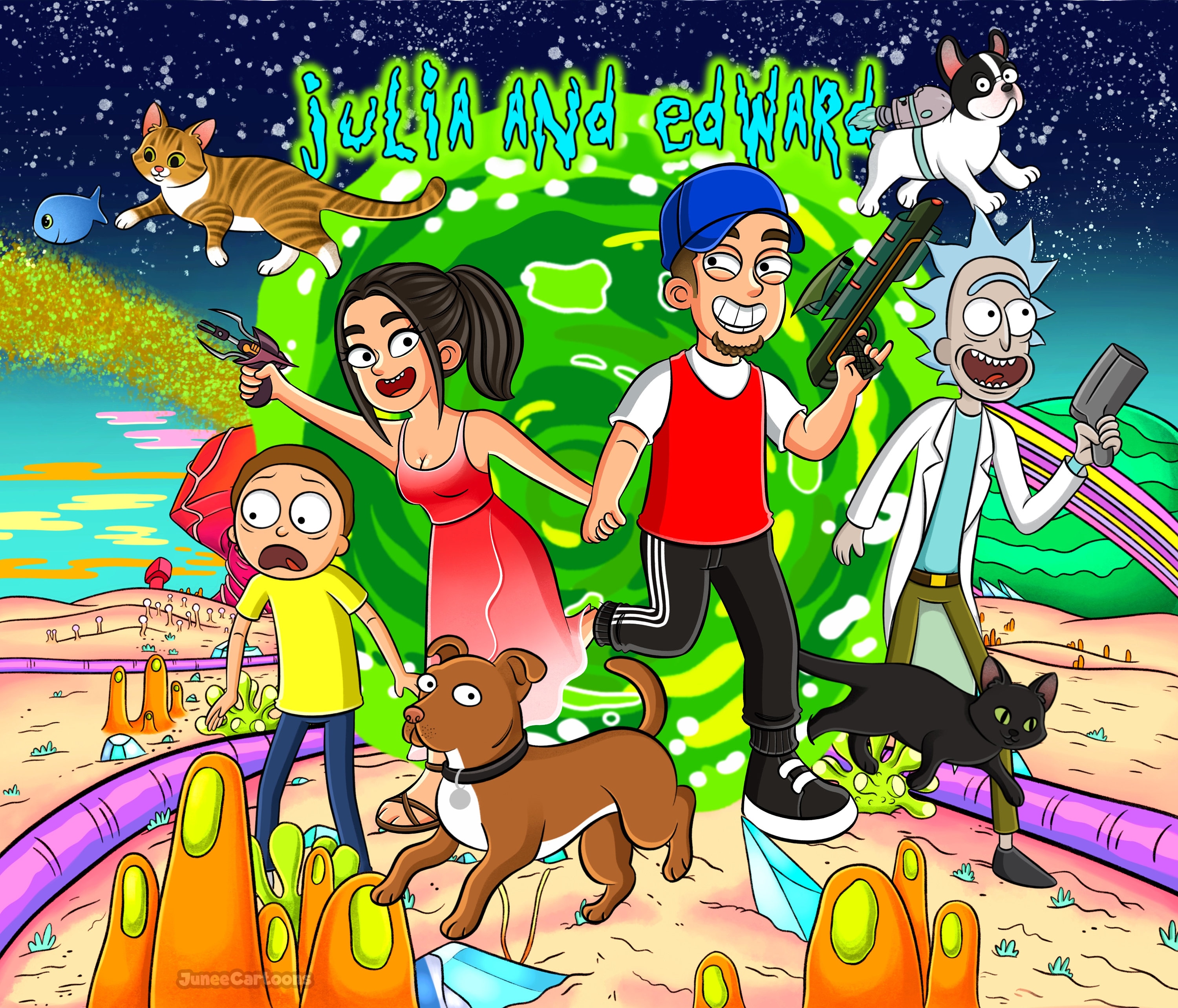 Tableau Décoratif Rick & Morty Neon Drive - 5 Pièces Sur Toile - Style Moderne - Neuf