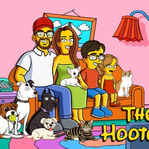 Family Portrait in Simpsons Cartoon Style, Couple Portrait, Personalized Gift for Dad, Unique Gift for Dad, Family Portrait in Simpson Couch