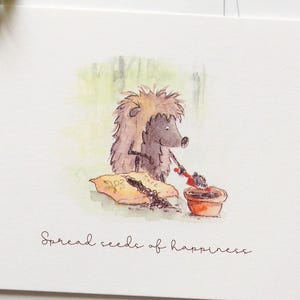 Freundschaftskarte, Igel Karte, Gartenarbeit