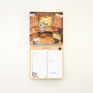 Calendario di compleanno, calendario perpetuo, regalo, presente, simpatico riccio, calendario degli appuntamenti illustrato
