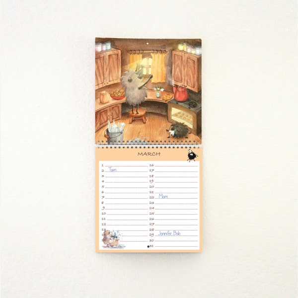 Birthday Calendar, Perpetual Calendar, gift, present, cute Hedgehog, illustrated appointment calendar