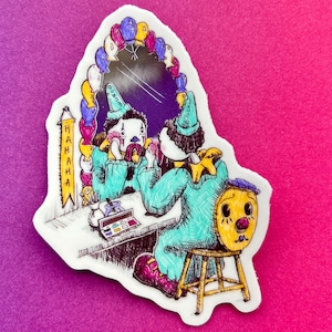 Pegatina de payaso maquillado (vinilo impermeable) (efecto espejo) 3x3,5 pulgadas