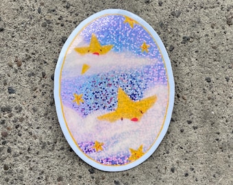 Stars and Clouds Sticker Waterproof Sparkly Glitter Vinyl 3inx4in