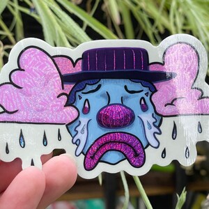 Sticker (Waterproof) Glitter Vinyl Cloud Sparkly Sad Clown Sticker