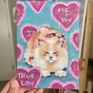 CAT PUDDLE LOVE acrylic/gouache painting on canvas