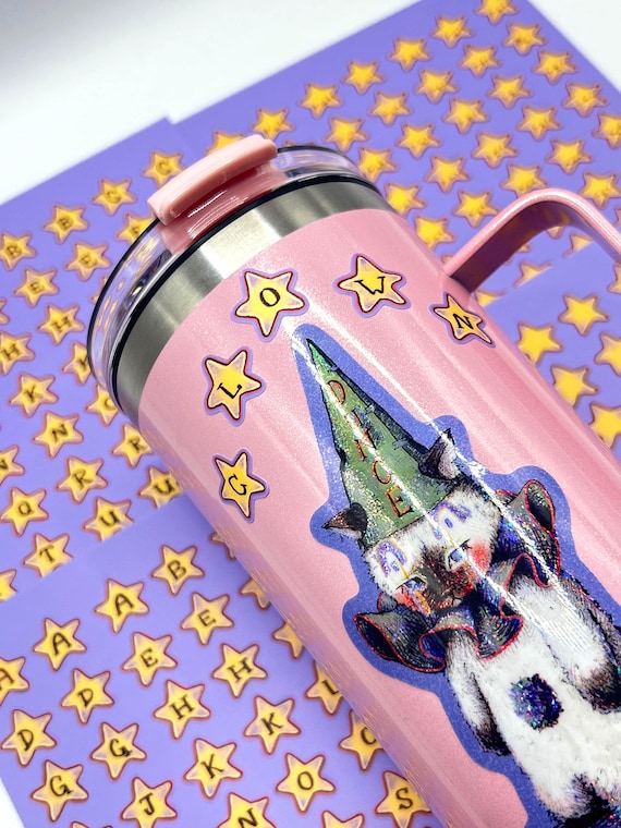 Star Sticker Sheets Waterproof Vinyl (alphabet, faces, and gold stars)
