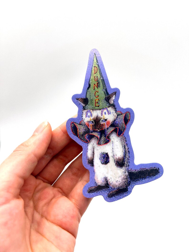 Dunce Sticker Dunce Cat Clown Sticker: Sparkly Waterproof Vinyl (3inx4.5in) - Etsy