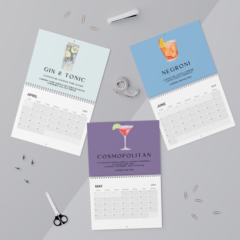 2024 Cocktail Calendar, 2024 Calendar, Drink Calendar, Cocktail