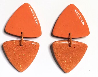 Orange Glitter Earrings / Glitter Earrings / Designer Earrings / Long  Earrings / Big Bold Earrings / Titanium Posts  Polymer Clay Earrings