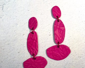 Fuchsia Post Earrings / Fuchsia Statement Earrings / Big Bold Earrings / Hot Pink Statement Earrings / Polymer Clay Earrings