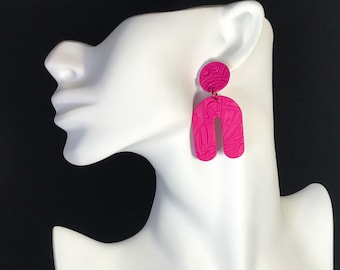 Fuchsia Post Earrings / Fuchsia Statement Earrings / Big Bold Earrings / Hot Pink Statement Earrings / Polymer Clay Earrings