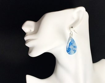 Blue Translucent Resin Coated Hook Earrings/ Blue Translucent Earrings / Statement Earrings / Titanium Posts