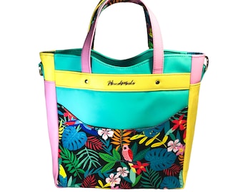 Teal Pleather Bag / Yellow Vinyl Bag / Pink Faux Leather Bag / Rainbow Handbag / Sherbet Coloured Handbag / Statement Handbag