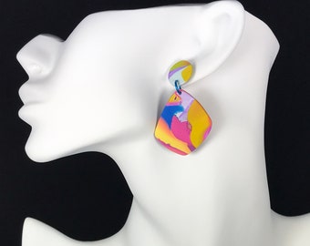 Bold Stunning Colourful Statement Organic Abstract Rainbow Spring Summer Lightweight Handmade Polymer Clay Stud Earrings