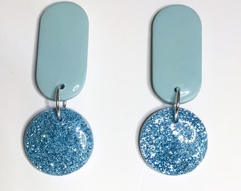 Blue Glitter Earrings / Glitter Earrings / Designer Earrings / Long  Earrings / Big Bold Earrings / Titanium Posts  Polymer Clay Earrings
