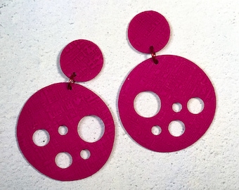 Magenta Circular Post Earrings / Statement Earrings / Big Bold Earrings / Hot Pink Statement Earrings / Polymer Clay Earrings