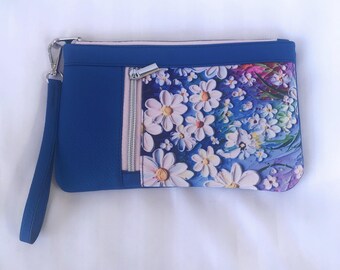 Blue Clutch Crossbody/Faux Leather Blue Clutch/Pink Vegan Leather Crossbody/Blue Vinyl Clutch Crossbody/Unique/Handmade/Designer Clutch