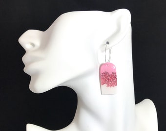 Pink White Glitter Earrings / Resin Earrings / Statement Earrings / Pink Glitter Earrings / Polymer Clay Earrings