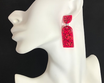 Neon Pink Earrings / Fluro Pink Earrings / Statement Earrings / Leopard Print Earrings /  Titanium Stud Earrings / Polymer Clay Earrings