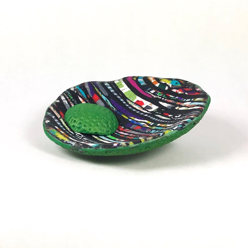 Bold Striking Unusual Elegant Large Modern Statement Organic Black Green Stained Glass Look Polymer Clay Pendant