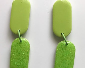 Green Glitter Earrings / Glitter Earrings / Designer Earrings / Long  Earrings / Big Bold Earrings / Titanium Posts / Polymer Clay Earrings