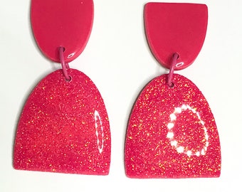 Pink Glitter Earrings / Hot Pink Glitter Earrings / Glitter Earrings / Designer Earrings / Big Bold Earrings / Polymer Clay Earrings