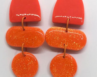 Orange Glitter Earrings / Glitter Earrings / Designer Earrings / Long  Earrings / Big Bold Earrings / Titanium Posts  Polymer Clay Earrings