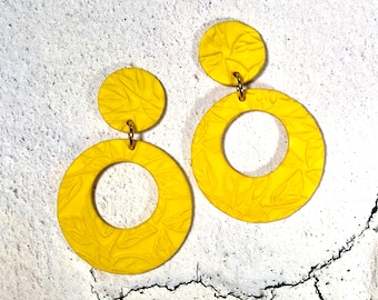 Yellow Earrings/Yellow Circle Earrings/Yellow Drop Earrings/Yellow Dangle Earrings/Designer Earrings/Titanium Earrings/Polymer Clay