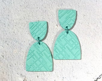 Turquoise Earrings / Blue Green Earrings / Designer Earrings / Long  Earrings / Big Bold Earrings / Titanium Posts  Polymer Clay Earrings