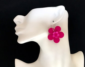 Magenta Floral Hoop Earrings / Big Bold Magenta Hoop Earrings / Pink Flower Hoop Earrings / Statement Earrings / Designer Magenta Earrings