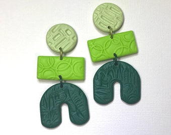 Dark Green Earrings/Apple Green Earrings/Mint Green Earrings/Statement Earrings/Polymer Clay