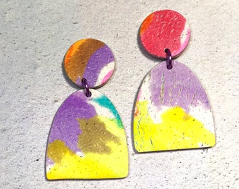 Multicoloured Earrings/Purple Earrings/Yellow Earrings/Red Earrings/Rainbow Earrings/Titanium Post Earrings/lPolymer Clay Earrings