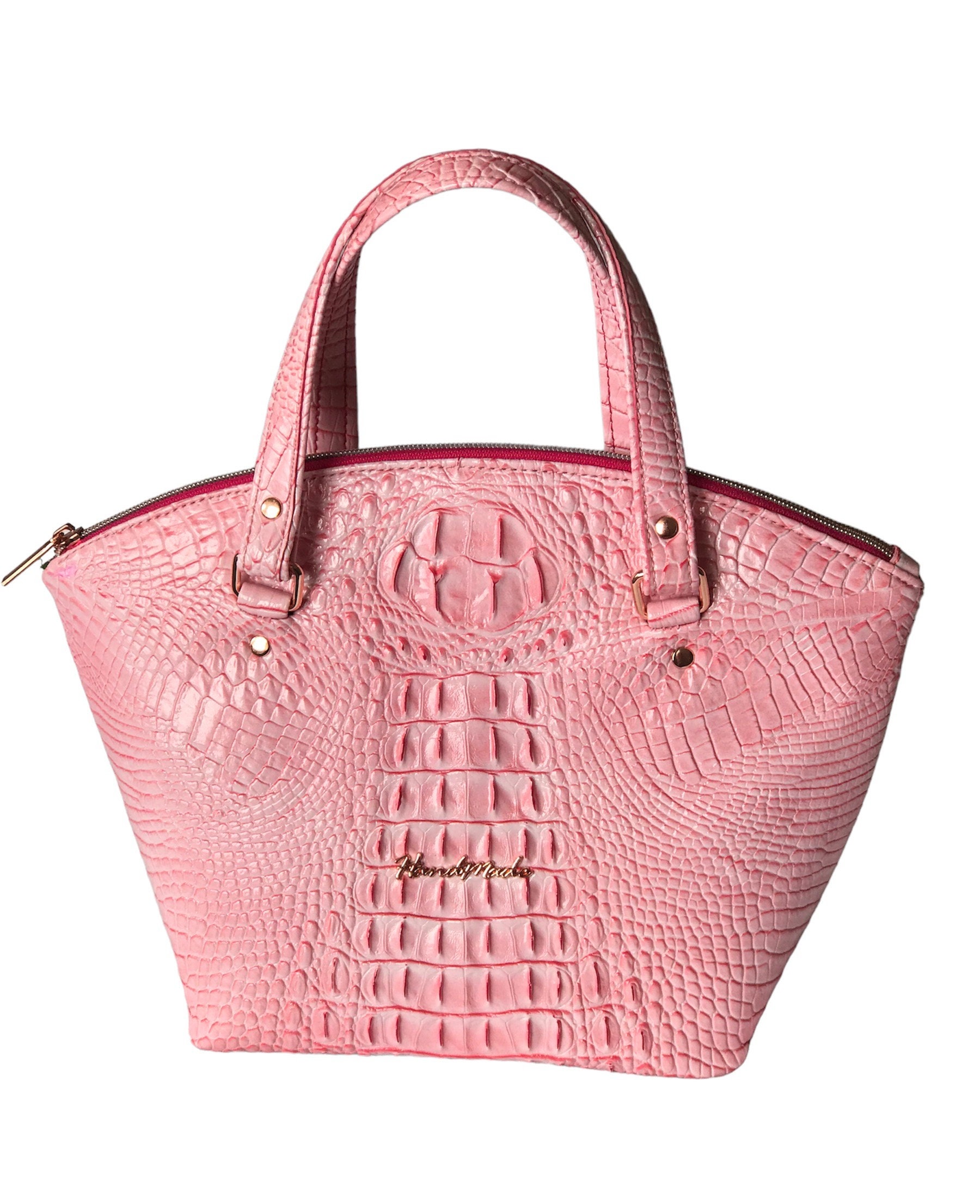 Magenta Pink Real Leather Croc Large Shoulder Tote Bag