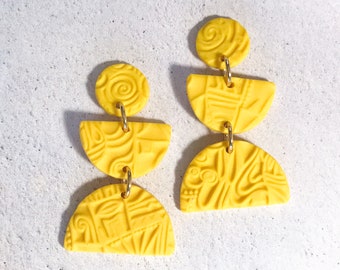 Yellow Earrings / Yellow Dangle Earrings / Designer Earrings / Titanium Earrings / Yellow Drop Earrings / Big Earrings / Polymer Clay