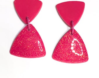 Pink Glitter Earrings / Hot Pink Glitter Earrings / Glitter Earrings / Designer Earrings / Big Bold Earrings / Polymer Clay Earrings